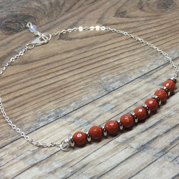Red Jasper anklet, Sterling Silver, Root chakra, grounding, crystal healing - Picture 2 of 8